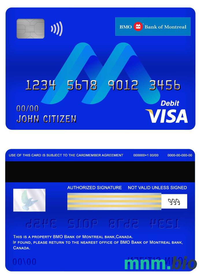 Canada BMO Bank of Montreal bank visa debet karta przykład w formacie PSD
